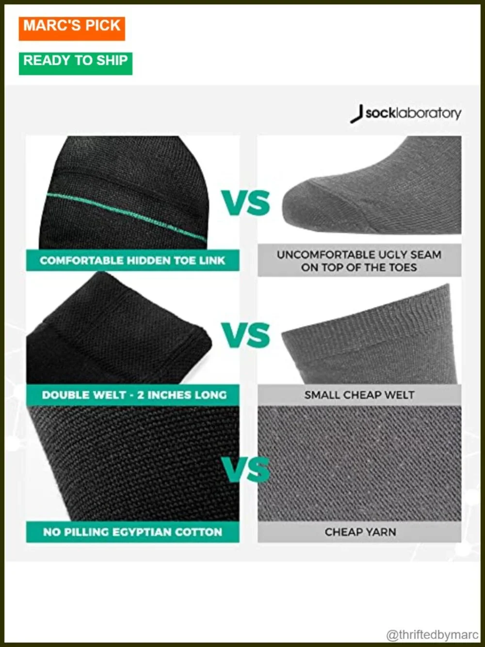 Egyptian Cotton Crew Socks - Box of 3 - Seamless Toe - No Polyester